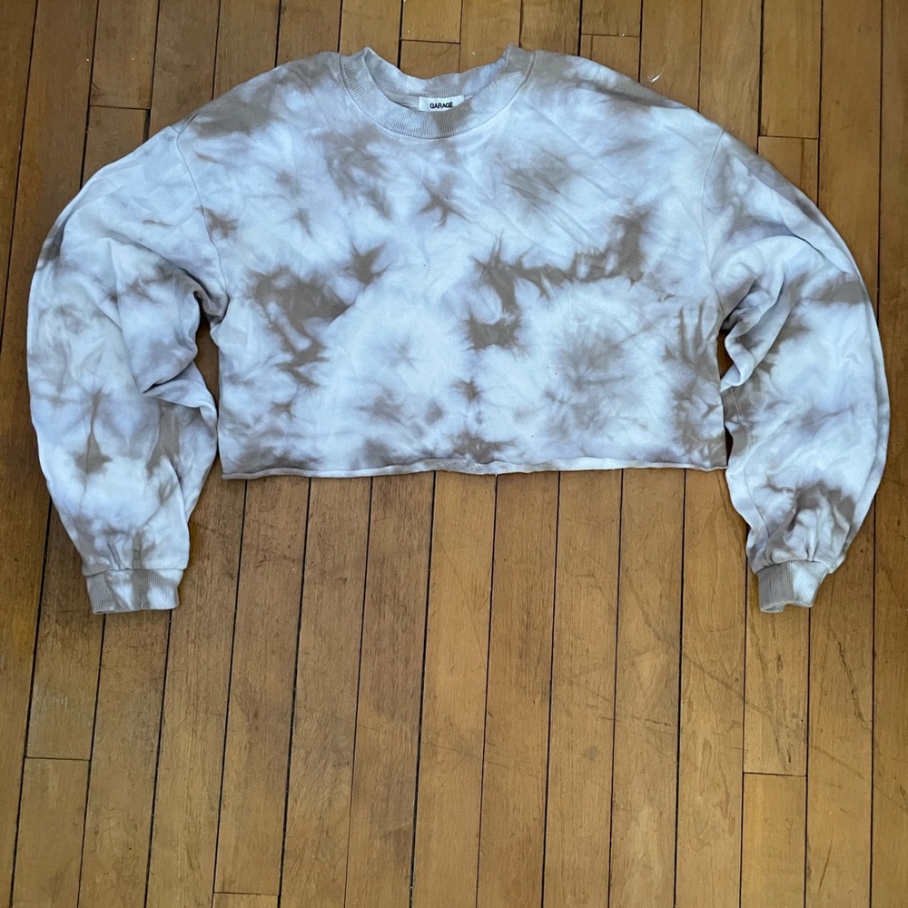 Garage White and Brown Oversized Cropped Sweatshirt